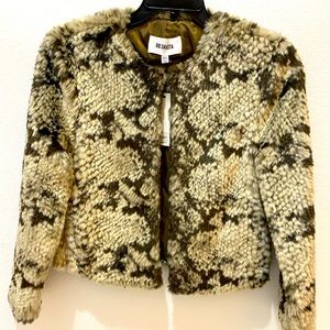 BB Dakota Ladies Snake Print Faux Fur Lined Crop Jacket -Taupe - XS